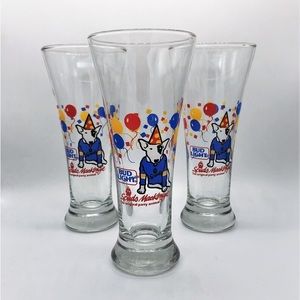 Spuds Mackenzie Bud Light The Original Party Animal 1987 Pilsner Glasses Set(3)